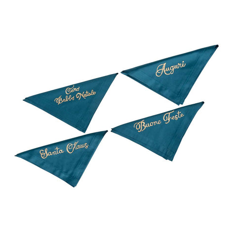 Tovaglioli in Cotone Petrolio 45×45 con Ricamo Natalizio – Set da 4