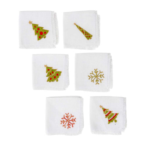 Set Tovagliolini In Cotone Bianco Con Diverse Figure Ricamate