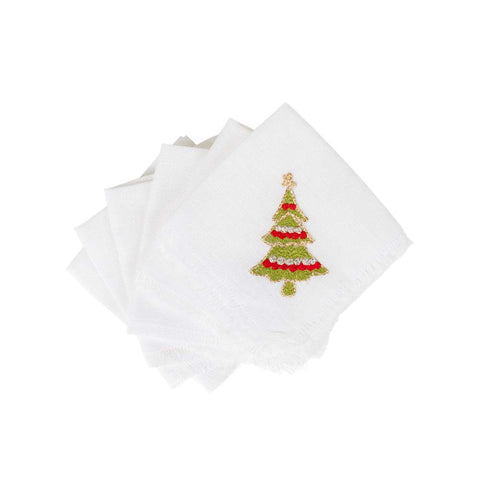 Set Tovagliolini In Cotone Bianco Con Diverse Figure Ricamate