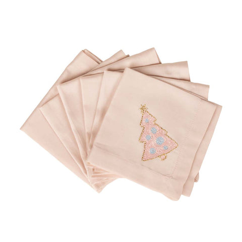 Set Tovagliolini In Cotone Rosa Con Diverse Figure Ricamate