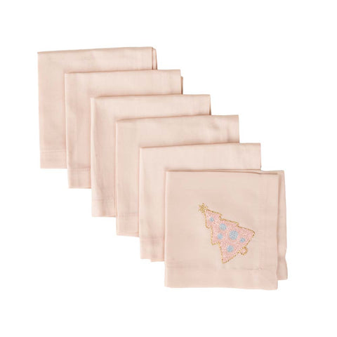 Set Tovagliolini In Cotone Rosa Con Diverse Figure Ricamate