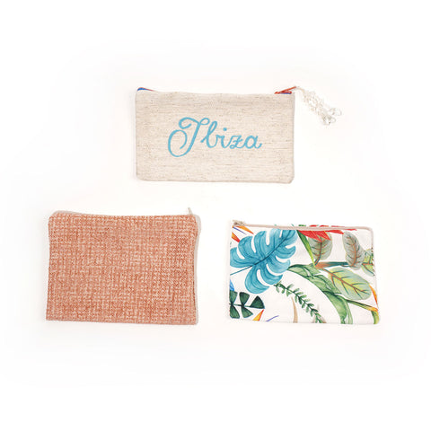 Set di 3 pochette - una con ricamo