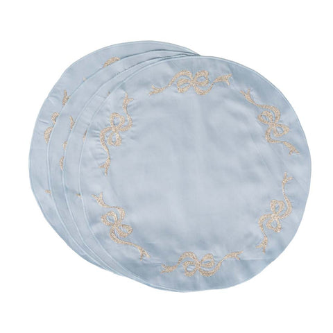 Set tovagliette da 4 In Cotone Celeste Polvere Con Ricamo Argento ⌀40