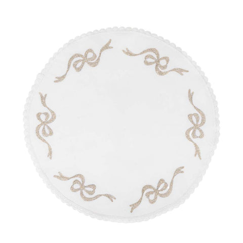 Set tovagliette da 3 In Lino Bianco Con Ricamo Argento ⌀40