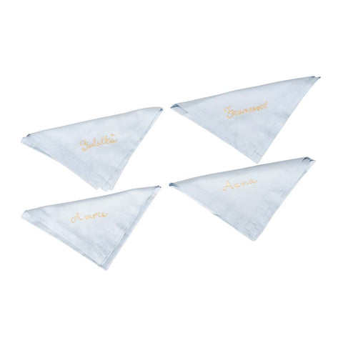Set of 4 Dusty Blue Cotton Napkins with Personalized Embroidery