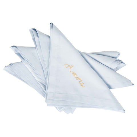 Set of 4 Dusty Blue Cotton Napkins with Personalized Embroidery
